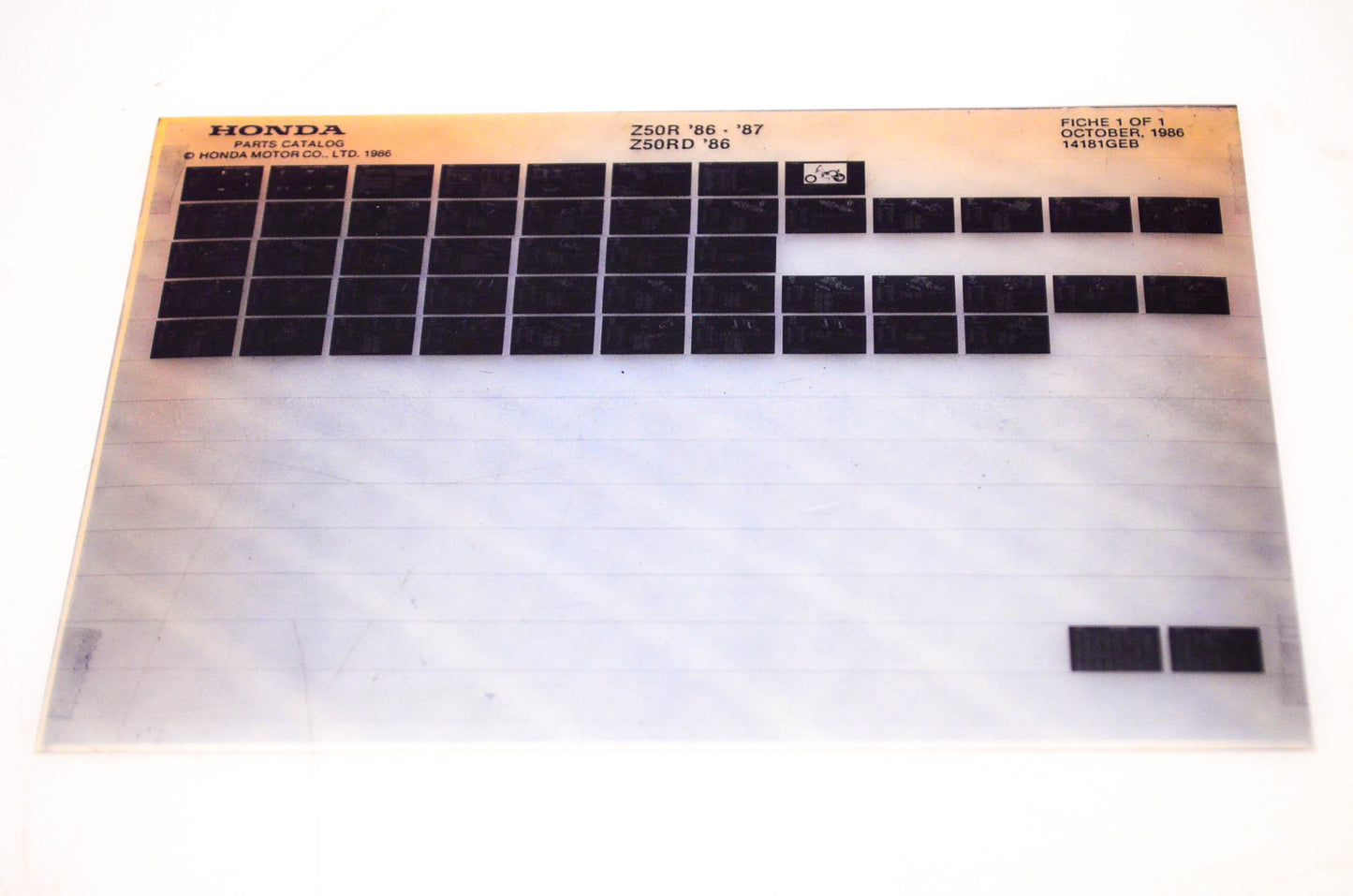 OEM Honda Z50R, Z50RD 1986/October '86 - '87 Parts Catalog Microfiche