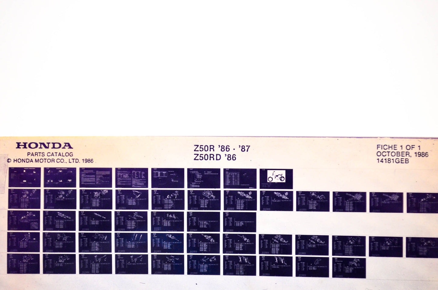 OEM Honda Z50R, Z50RD 1986/October '86 - '87 Parts Catalog Microfiche