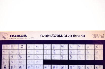 OEM Honda C70K1/C70M/CL70 - K3 1978/June '78 Parts Catalog Microfiche