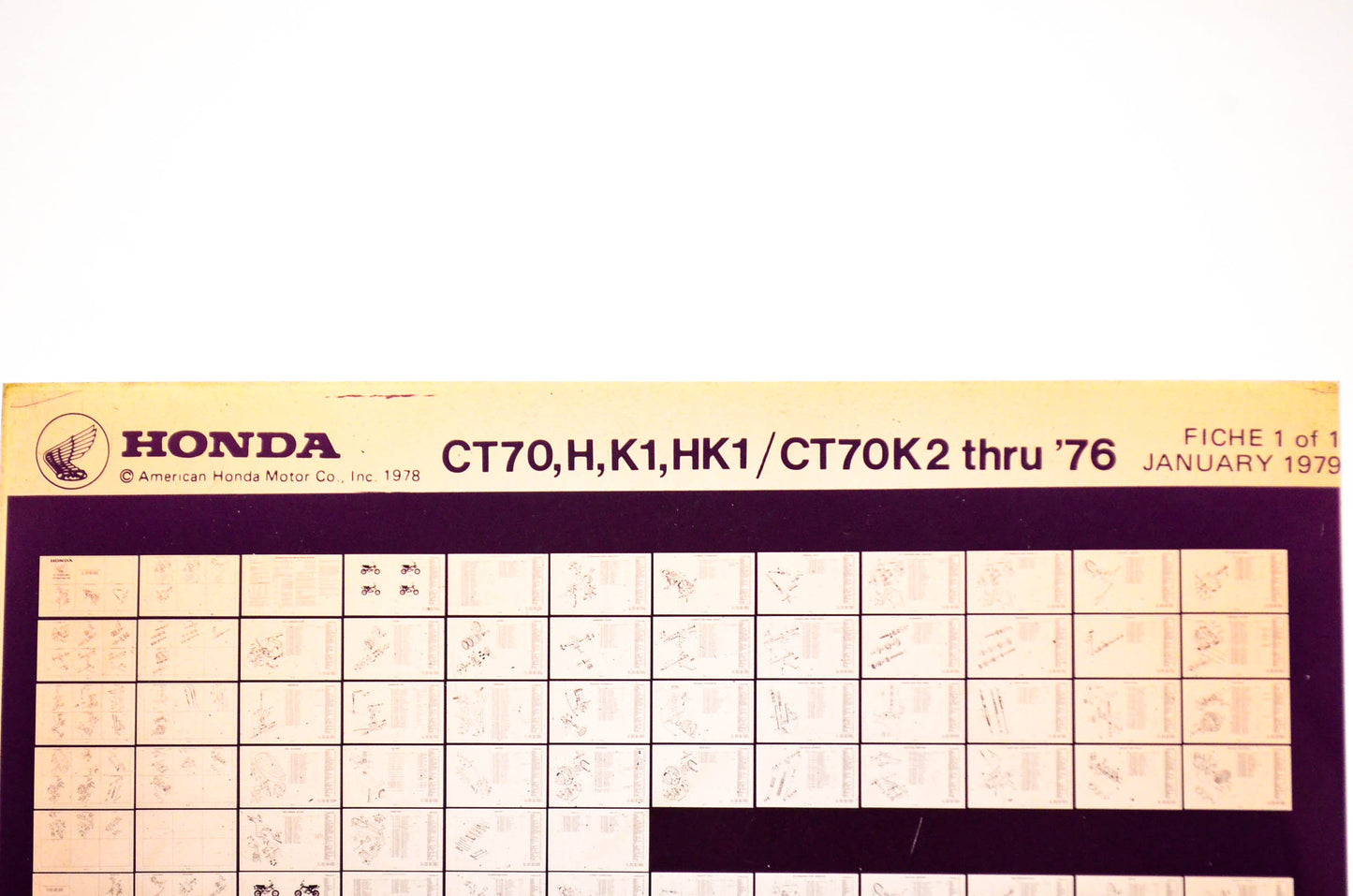 OEM Honda CT70,H,K1,HK1/CT70K2 1979/January '76 Parts Catalog Microfiche