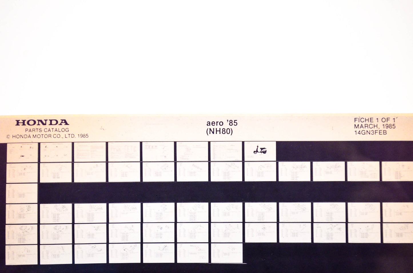 OEM Honda NH80 1985/March '85 Aero Parts Catalog Microfiche