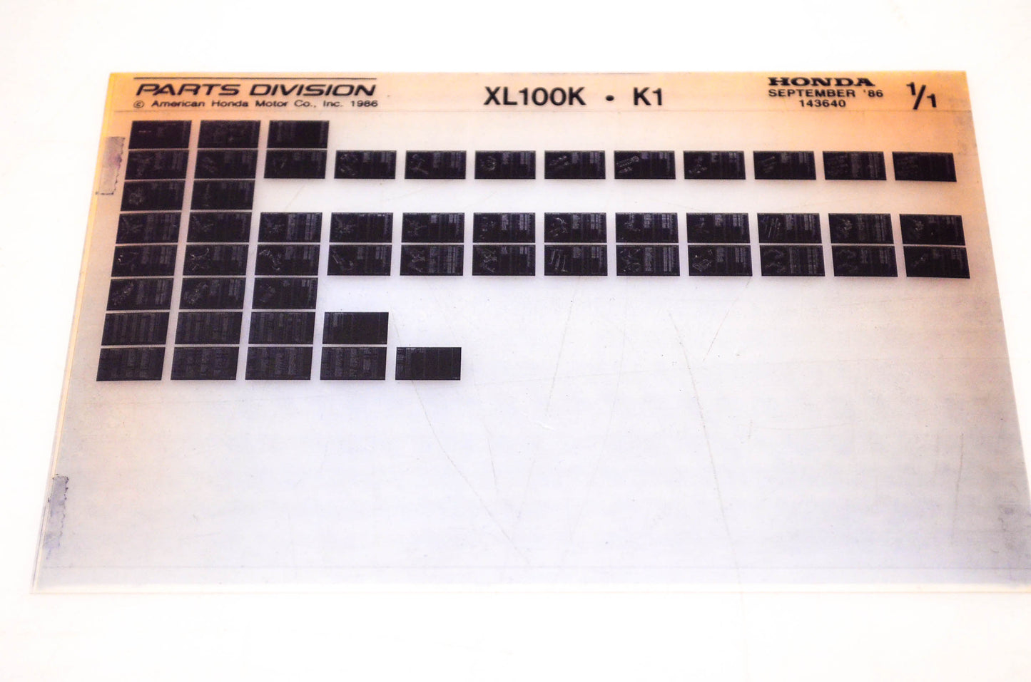 OEM Honda XL100K, K1 1986/September '86 Parts Catalog Microfiche