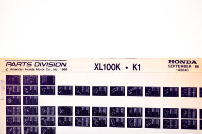 OEM Honda XL100K, K1 1986/September '86 Parts Catalog Microfiche