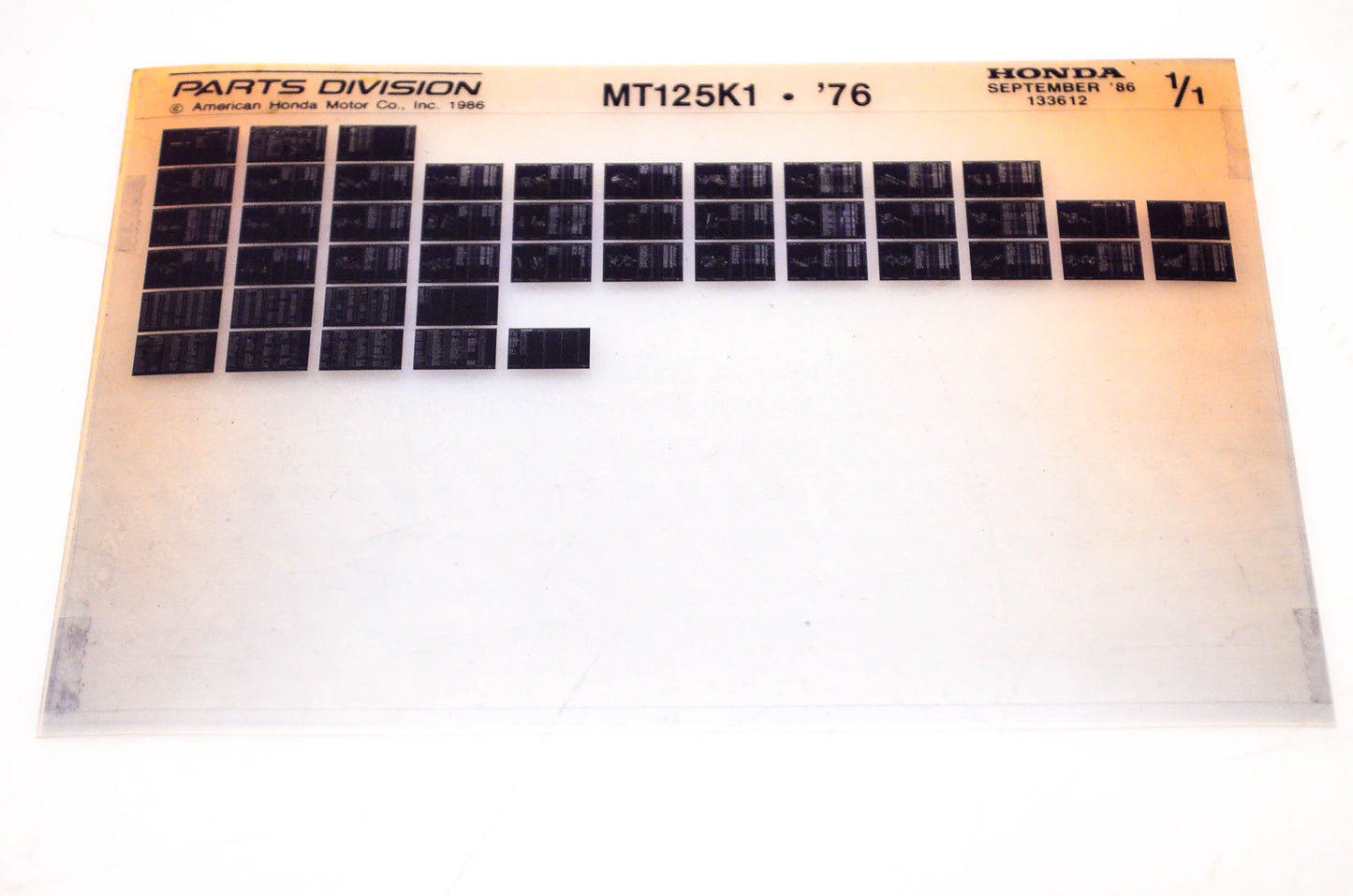 OEM Honda MT125K1 1986/September '76 Parts Catalog Microfiche