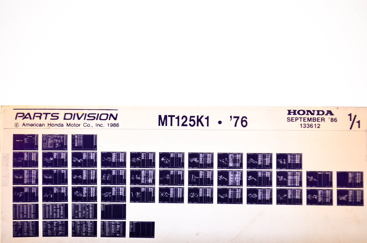 OEM Honda MT125K1 1986/September '76 Parts Catalog Microfiche