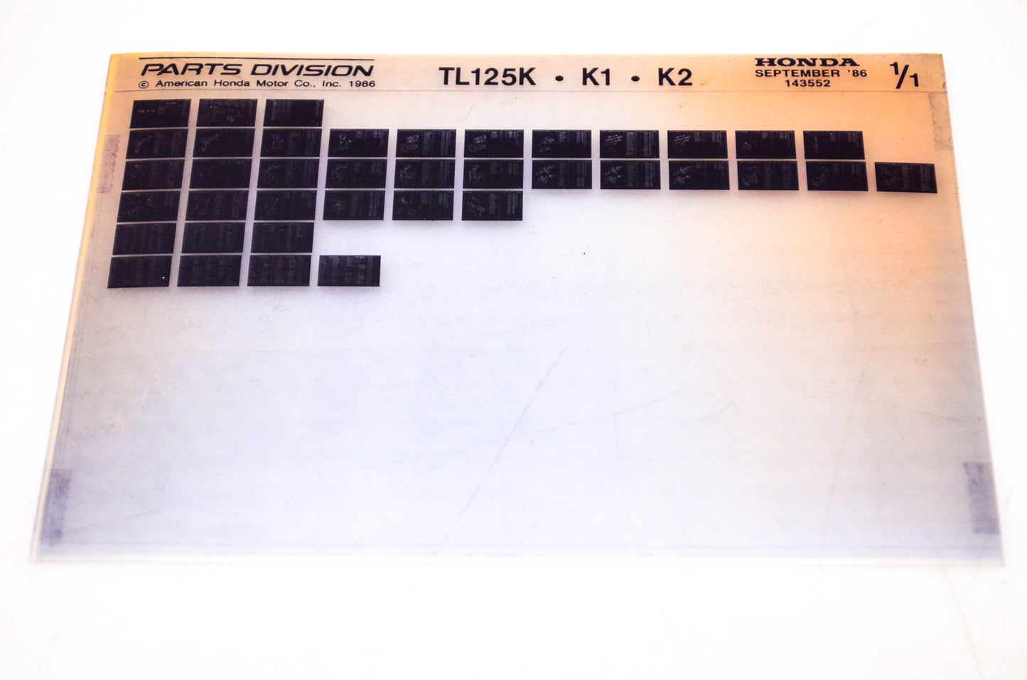 OEM Honda TL125K, K1, K2 1986/September '86 Parts Catalog Microfiche