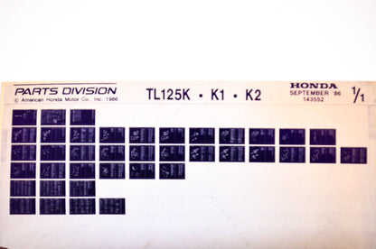 OEM Honda TL125K, K1, K2 1986/September '86 Parts Catalog Microfiche