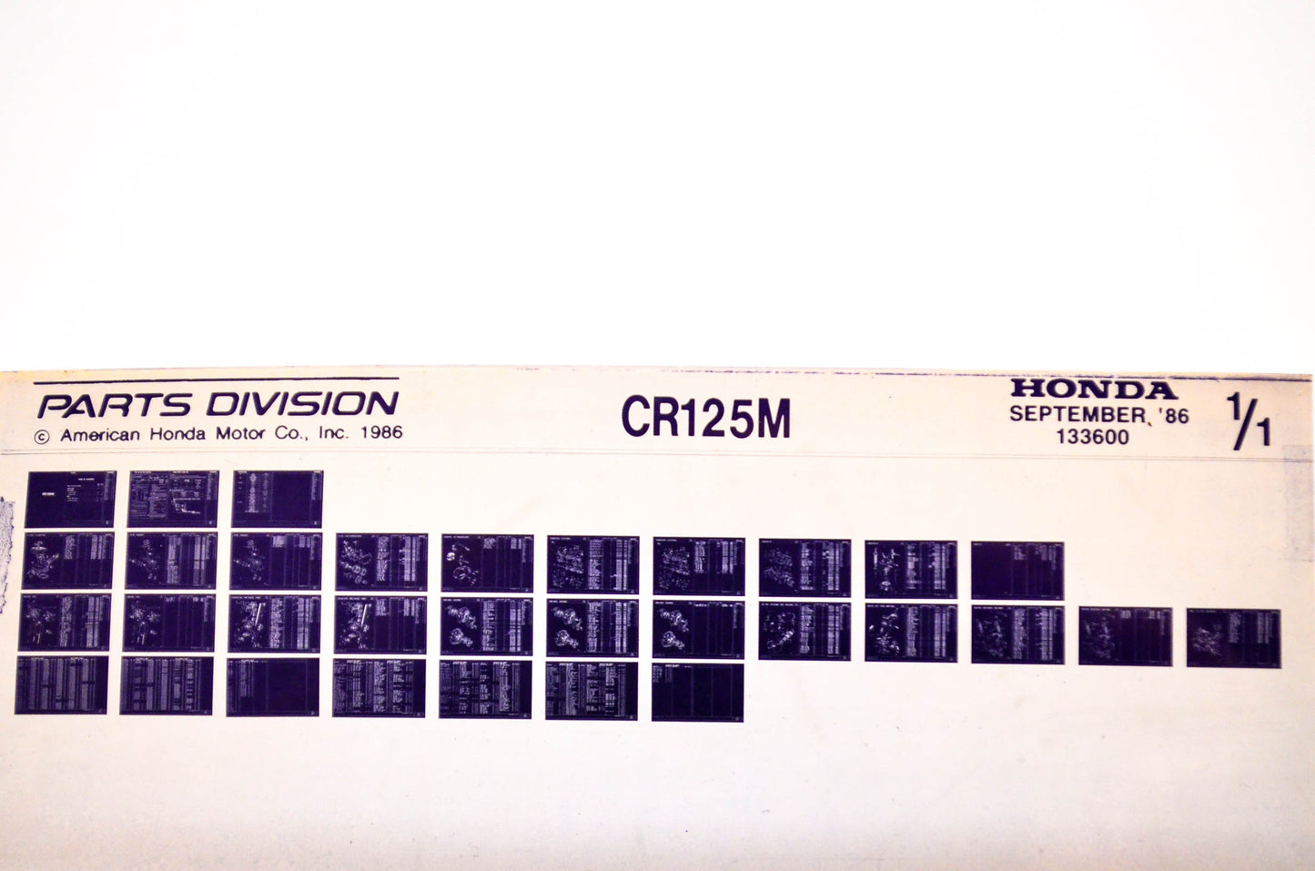 OEM Honda CR125M 1986/September '86 Parts Catalog Microfiche