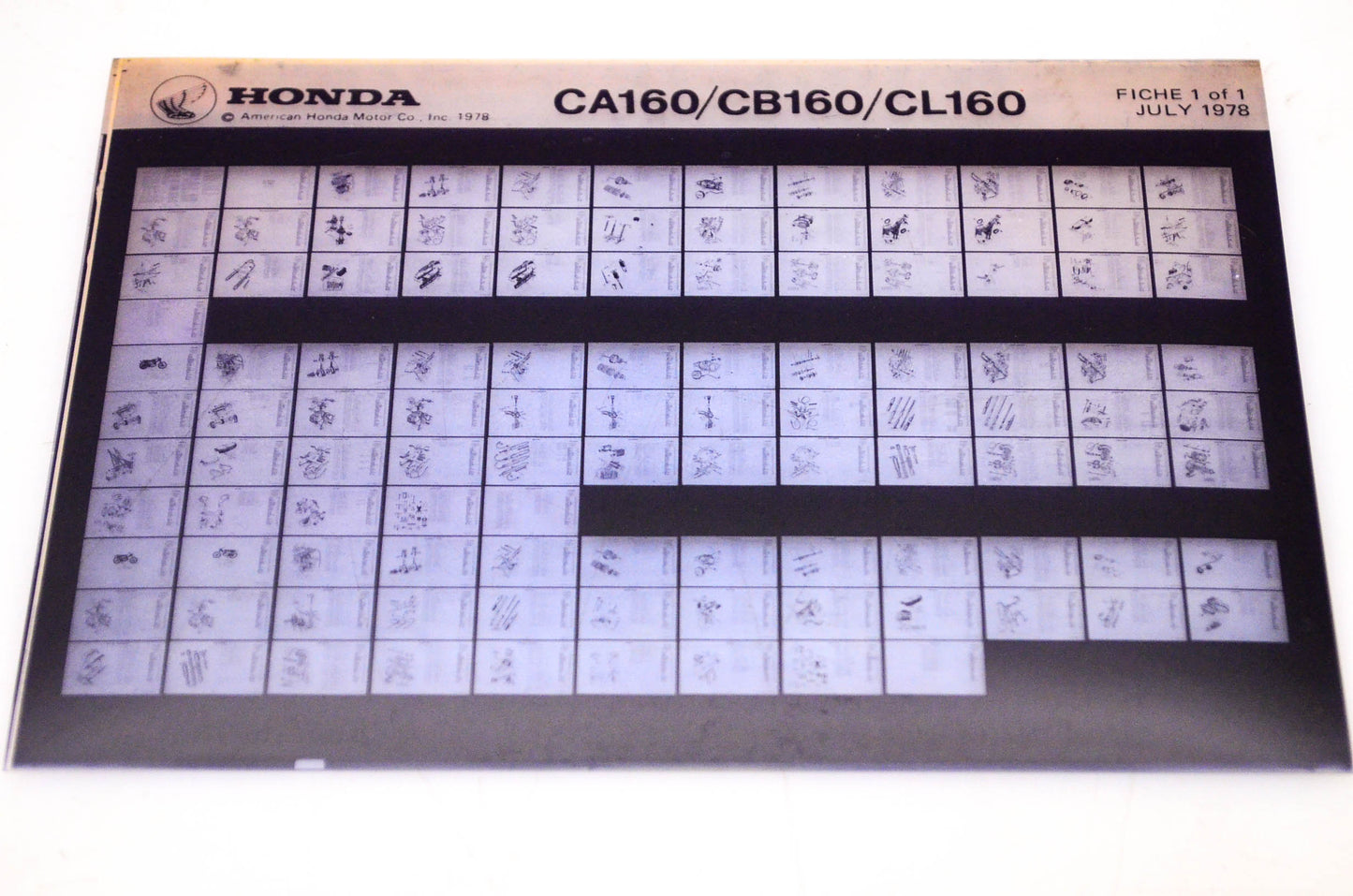 OEM Honda CA160/CB160/CL160 1978/July '80 Parts Catalog Microfiche