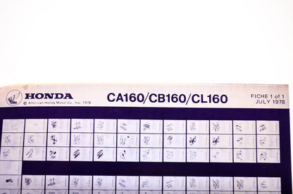 OEM Honda CA160/CB160/CL160 1978/July '80 Parts Catalog Microfiche