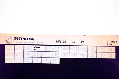 OEM Honda MR175 1983/July '76 - '77 Parts Catalog Microfiche