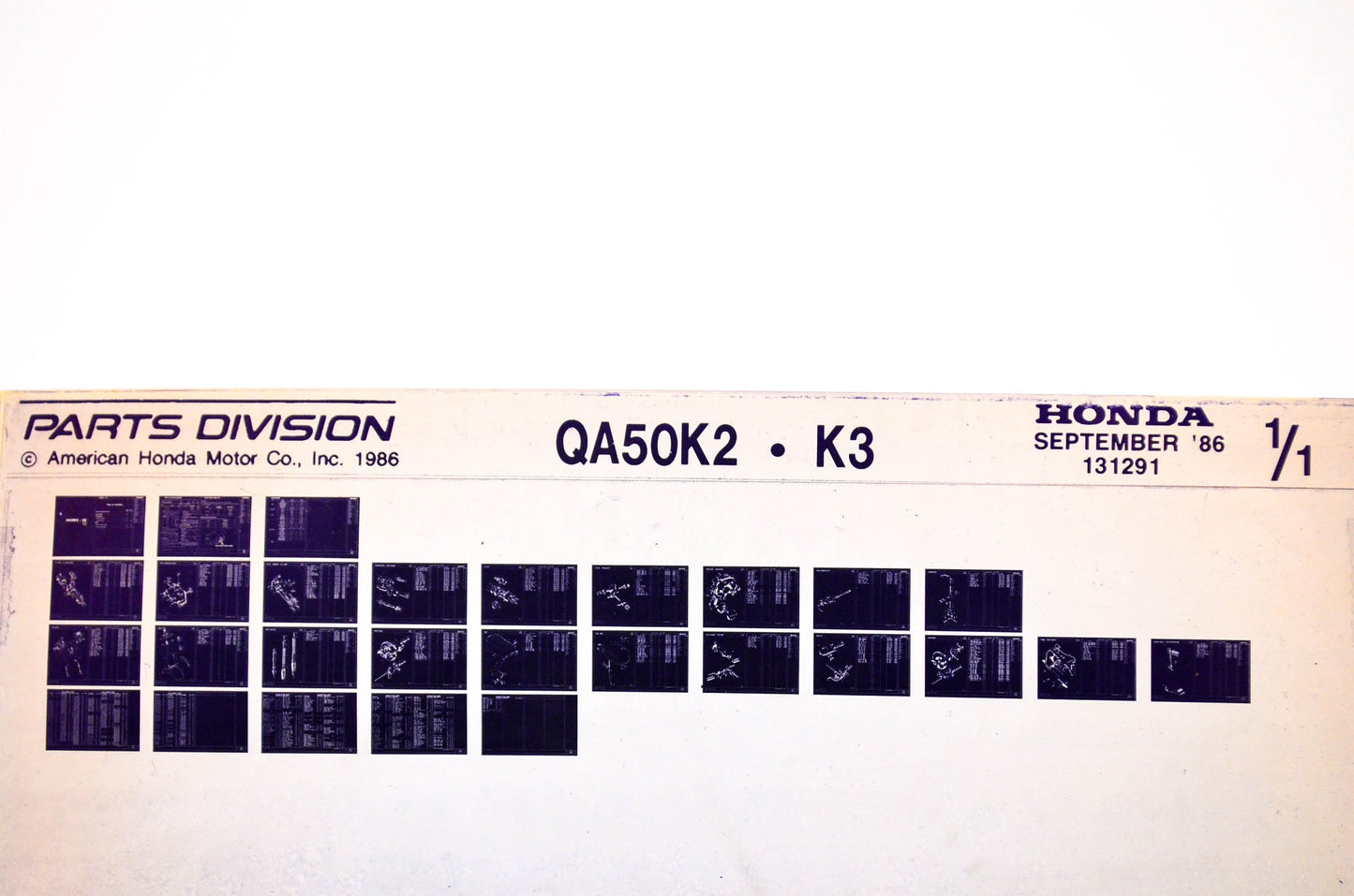 OEM Honda QA50K2, K3 1986/September '86 Parts Catalog Microfiche