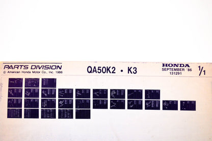 OEM Honda QA50K2, K3 1986/September '86 Parts Catalog Microfiche