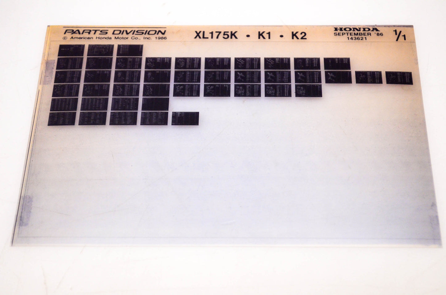 OEM Honda XL175K, K1, K2 1986/September '86 Parts Catalog Microfiche