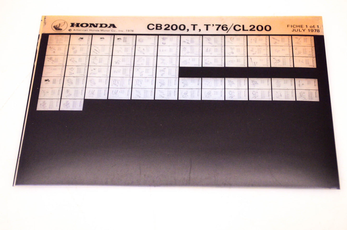 OEM Honda CB200, T, T'76/CL200 1978/July '78 Parts Catalog Microfiche