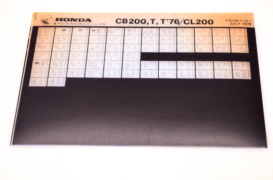 OEM Honda CB200, T, T'76/CL200 1978/July '78 Parts Catalog Microfiche