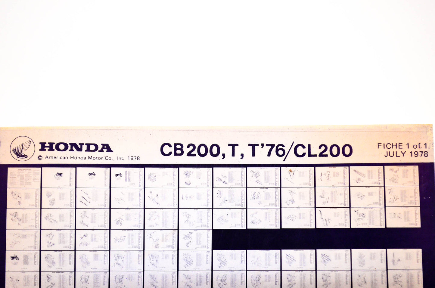 OEM Honda CB200, T, T'76/CL200 1978/July '78 Parts Catalog Microfiche