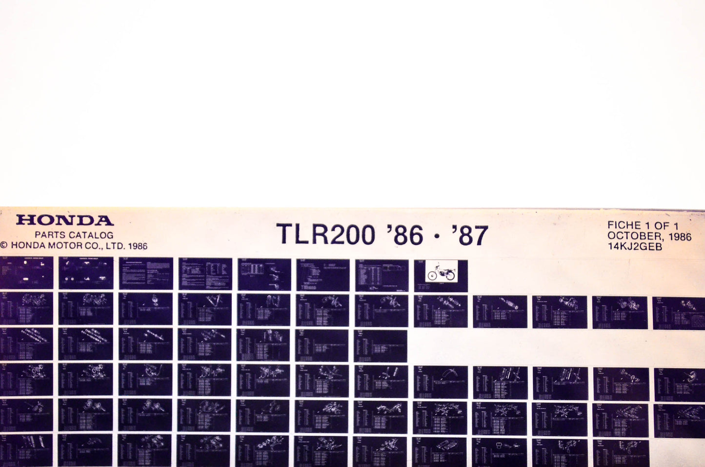 OEM Honda TLR200 1986/October '86 - '87 Parts Catalog Microfiche