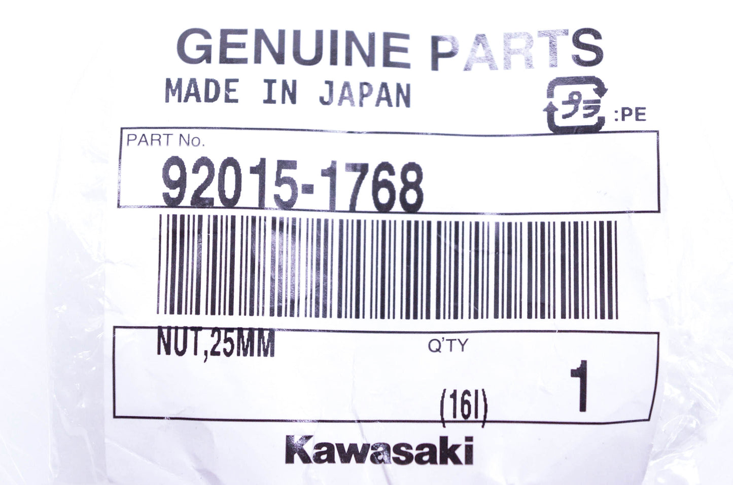 New OEM Kawasaki 92015-1768 Nut 25mm NOS