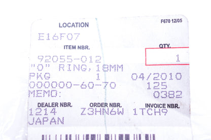 New OEM Kawasaki 92055-012 O Ring 18mm NOS