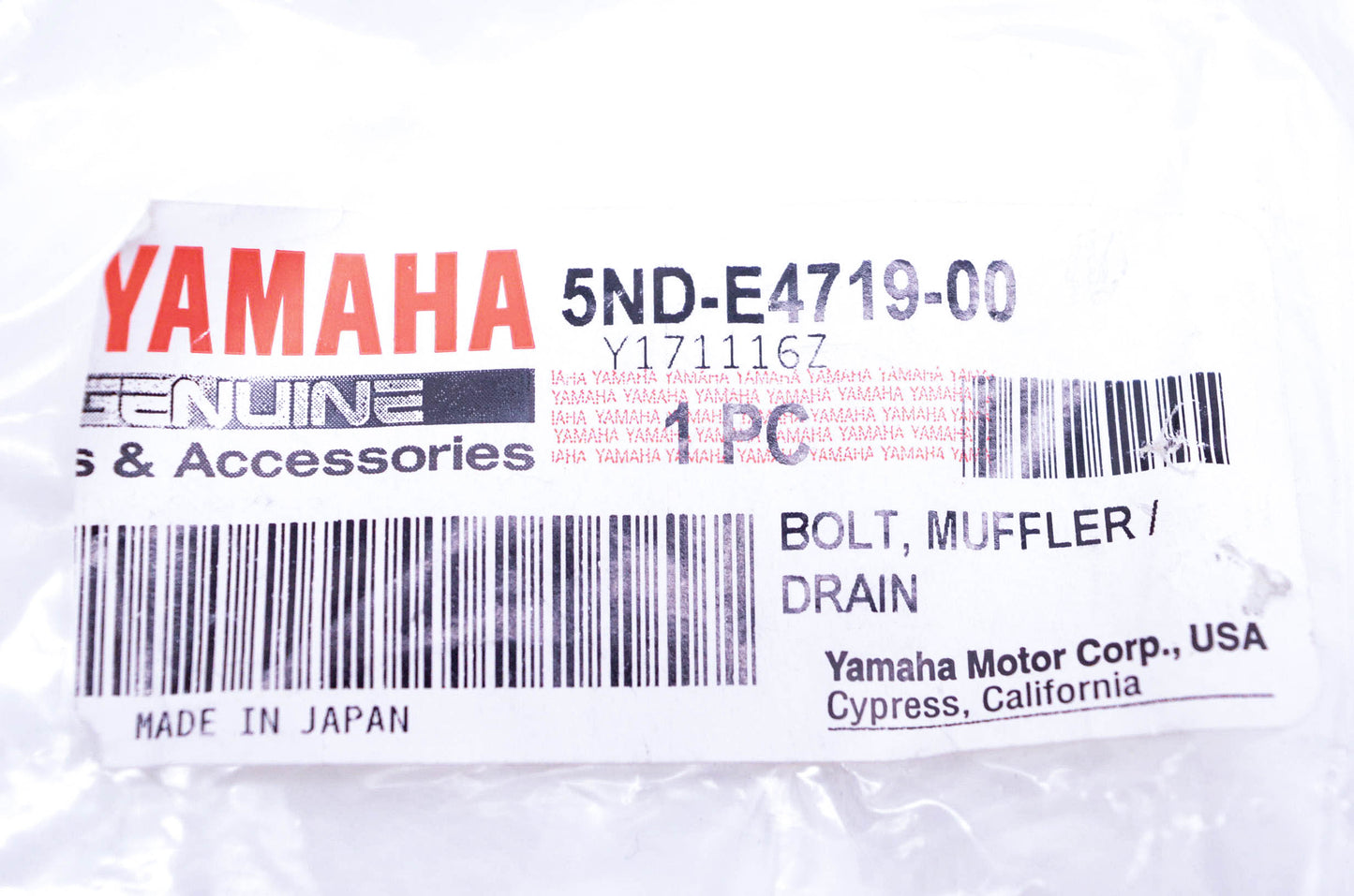 New OEM Yamaha 5ND-E4719-00-00 Muffler Drain Bolt NOS