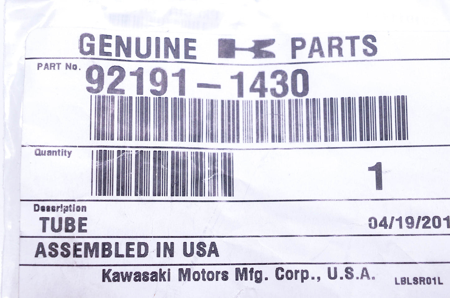 New OEM Kawasaki 92191-1430 Tube NOS