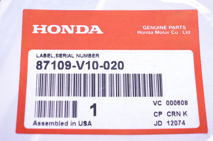 New OEM Honda 87109-V10-020 Serial Number Label NOS
