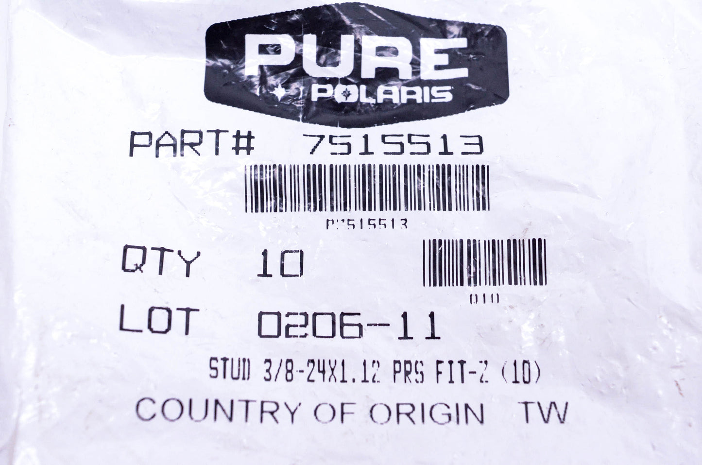 New OEM Polaris 7515513 Stud & Nut NOS