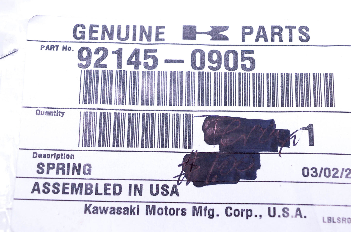 New OEM Kawasaki 92145-0905 Spring NOS