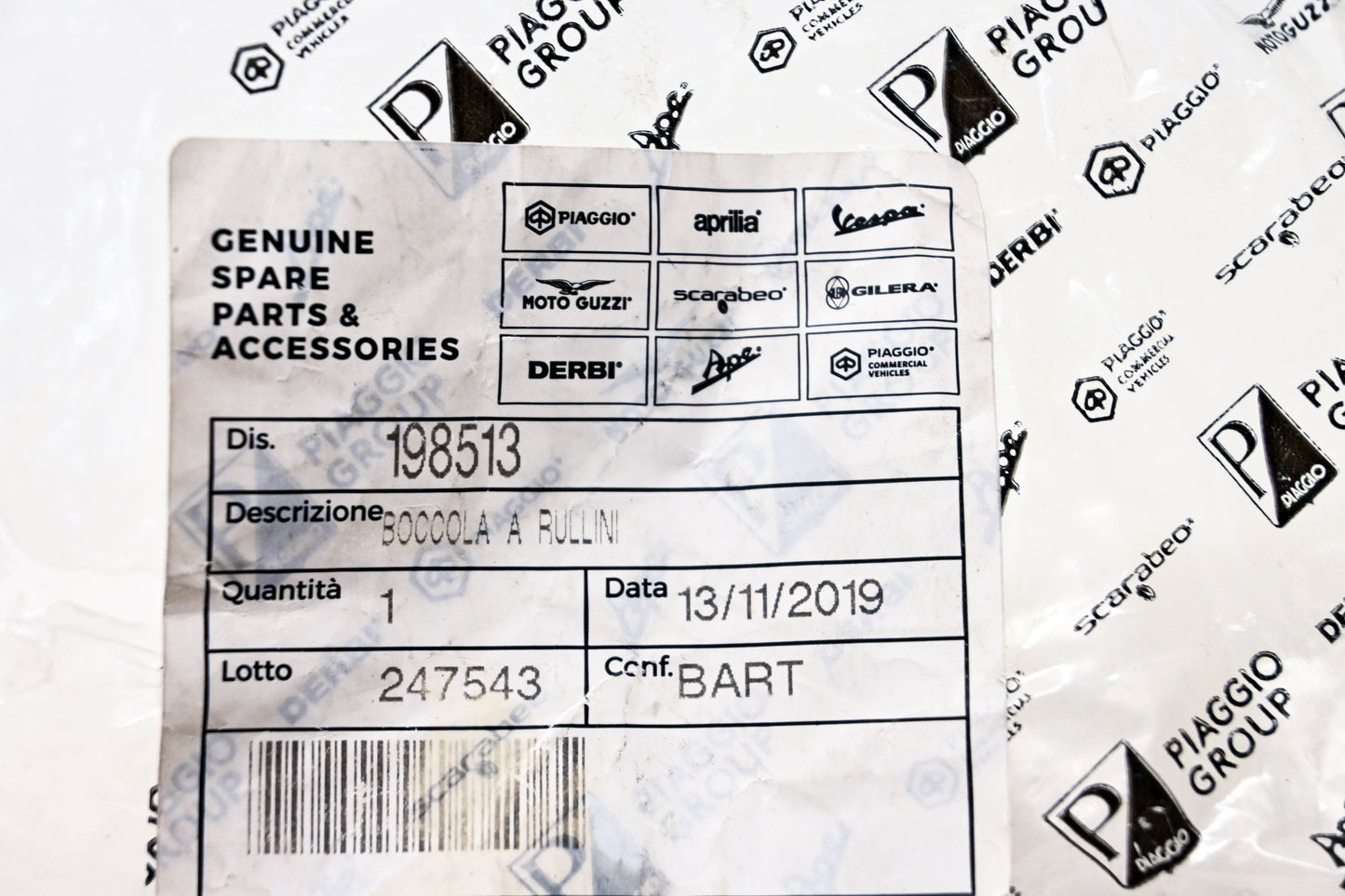 Piaggio 198513 Roller Bushing NOS