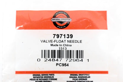 New OEM Briggs & Stratton 797139 Carburetor Float Valve Needle w/ Clip NOS