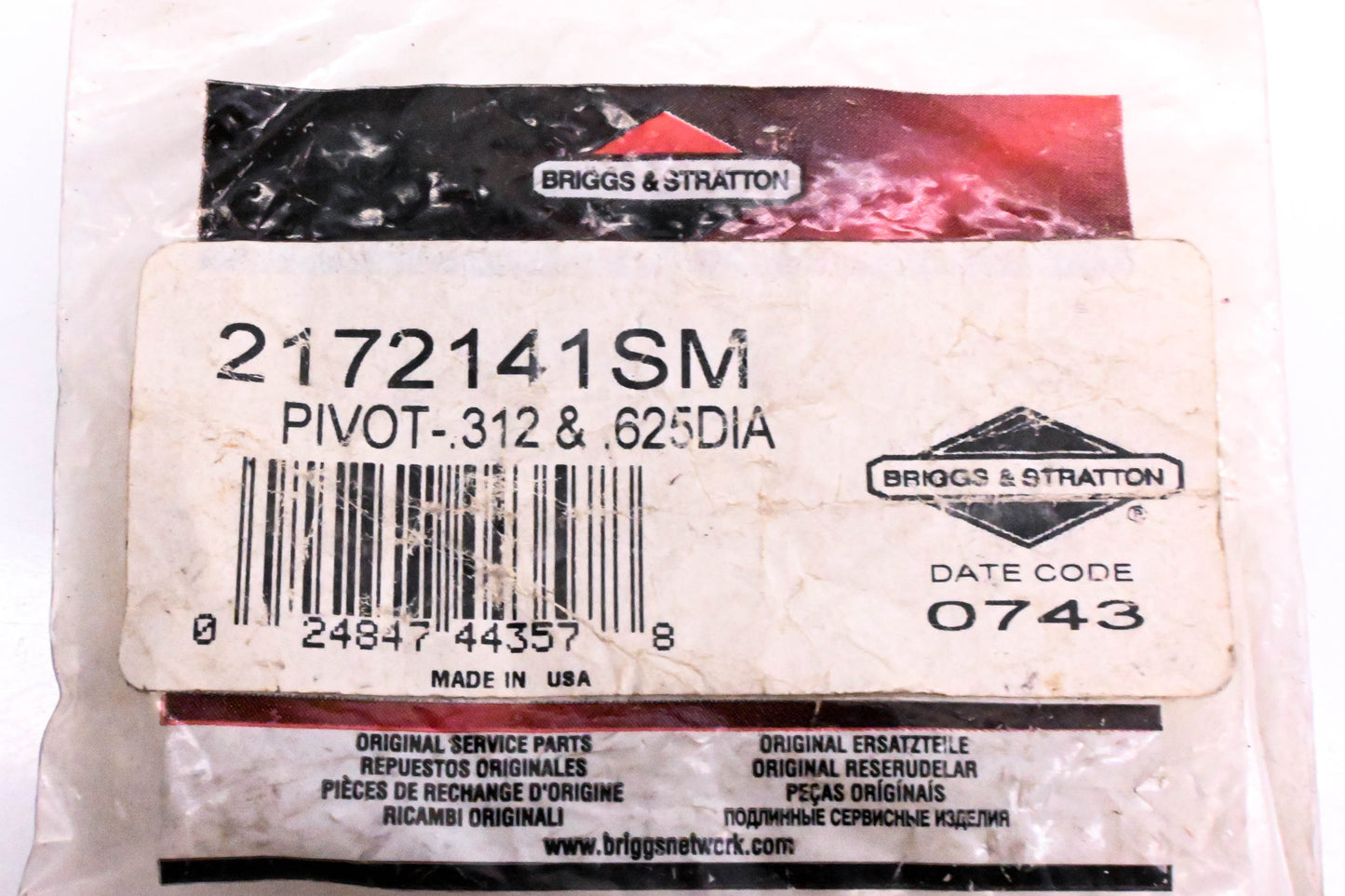 New OEM Briggs & Stratton 2172141SM Pivot .312 & .625 NOS