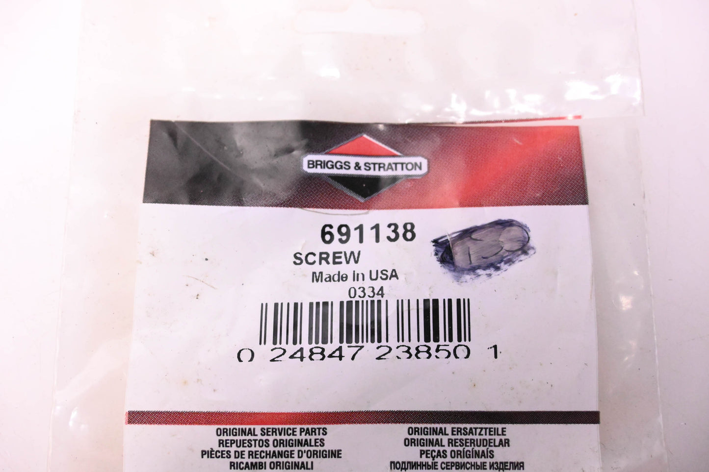 New OEM Briggs & Stratton 691138, 0334 Screw NOS