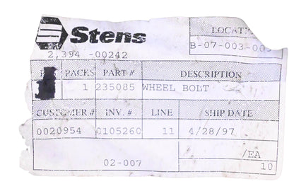 Stens 235-085 Wheel Bolt NOS