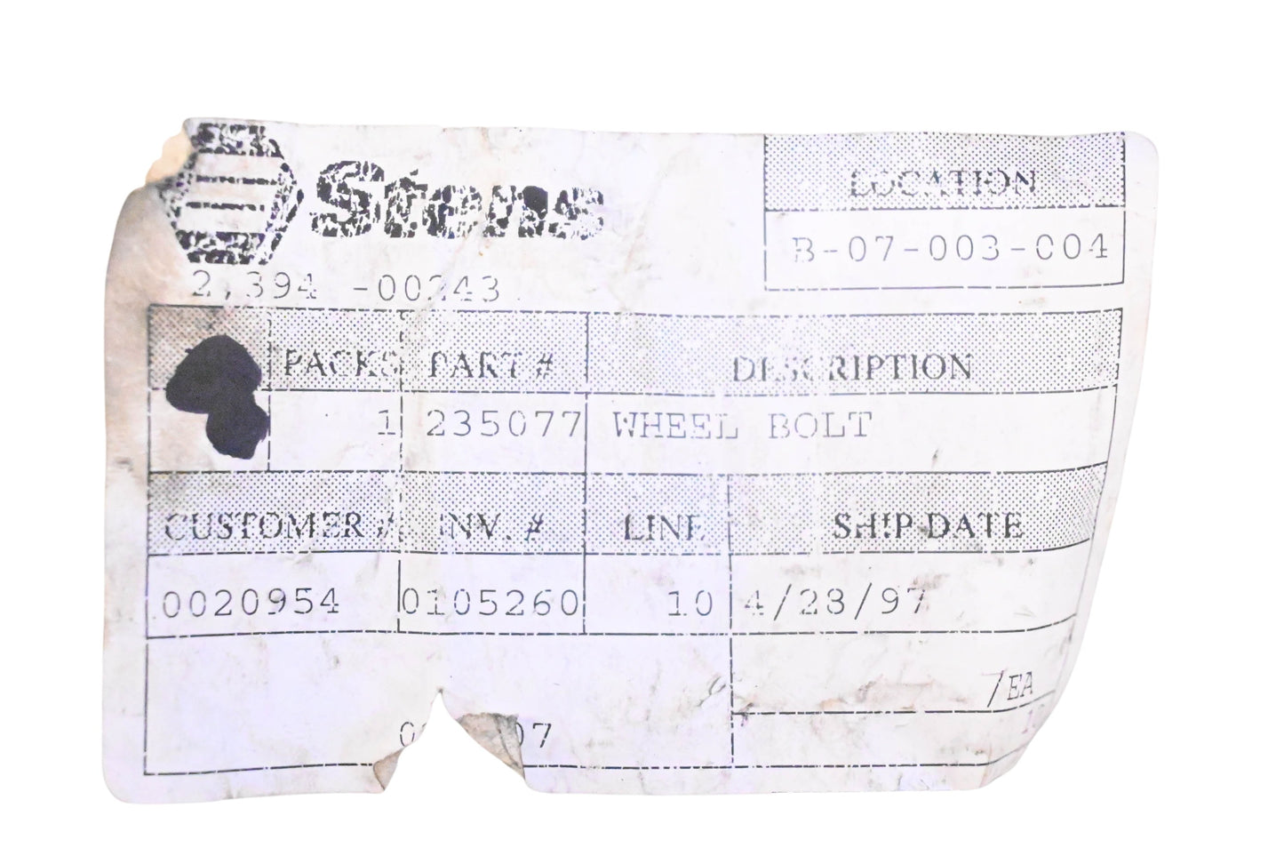 Stens 235077 Wheel Bolt NOS