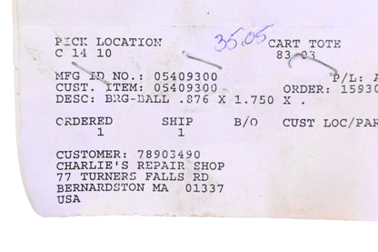 Ariens 05409300 Ball Bearing NOS
