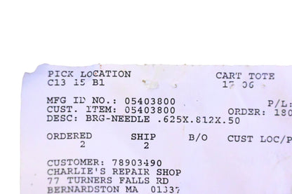 Ariens 05403800 Needle Bearing NOS