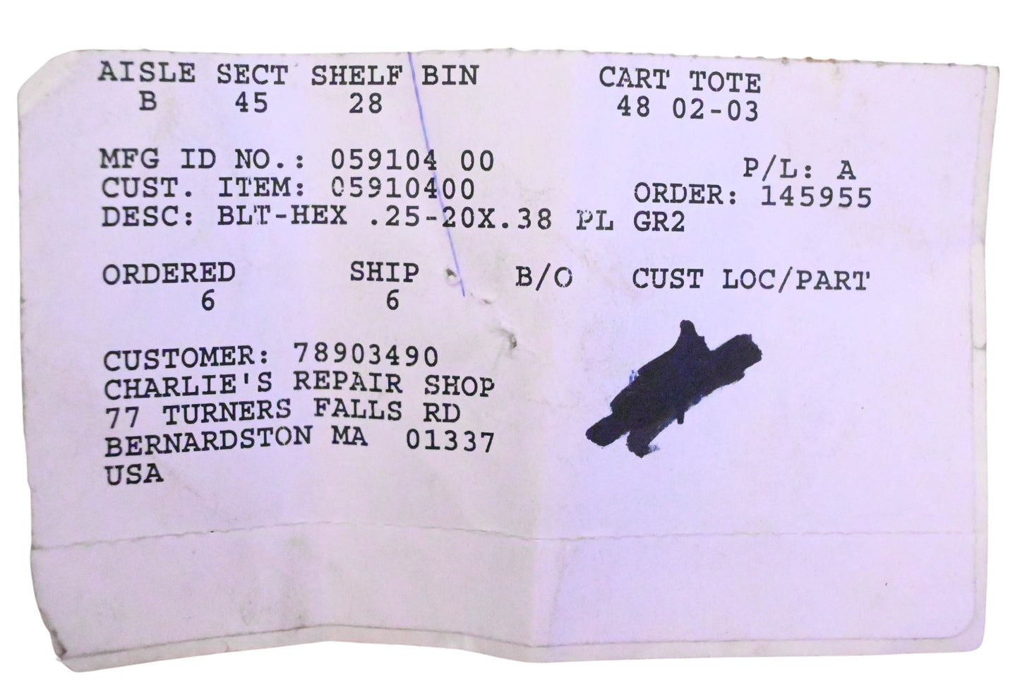Ariens 05910400 Hex Bolt NOS