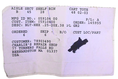 Ariens 05910400 Hex Bolt NOS