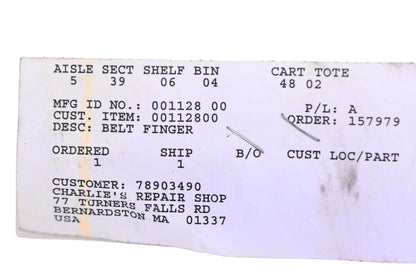 Ariens 00112800 Belt Finger NOS
