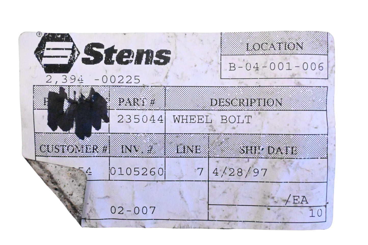 Stens 235044, 235-044 Wheel Bolts Qty 2 NOS