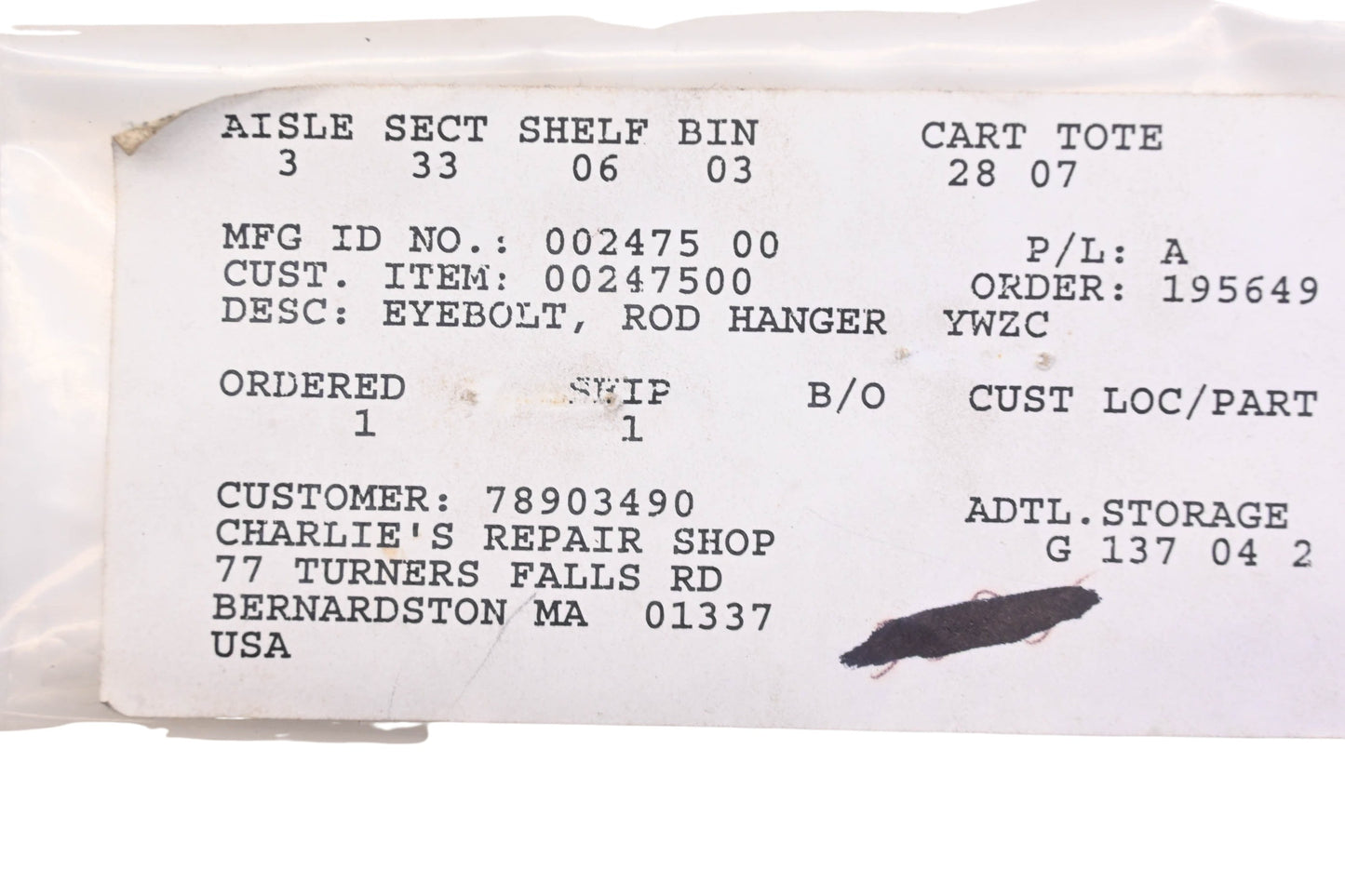 Ariens 00247500 Rod Hanger NOS