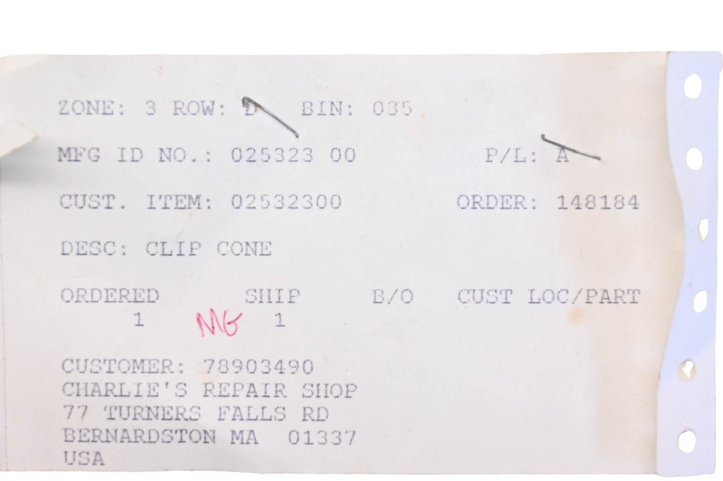 Ariens 02532300 Cone Clip NOS