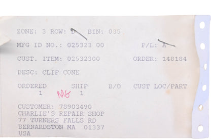 Ariens 02532300 Cone Clip NOS