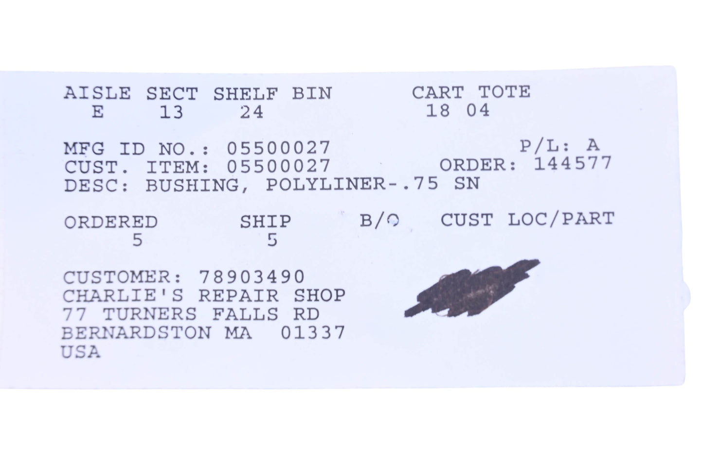 Ariens 05500027 Polyliner Bushing NOS