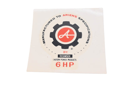 Ariens 07803500 6HP Engine Decal NOS