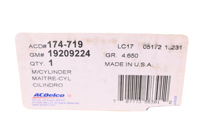 ACDelco 174-719, 19209224 Brake Master Cylinder Assembly Kit NOS