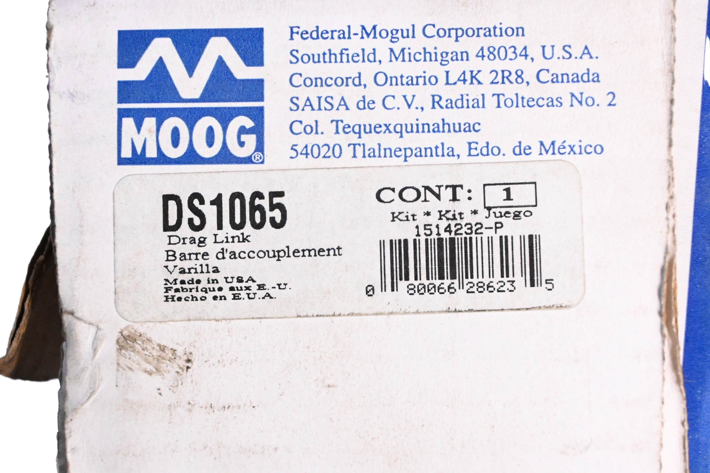 Moog Chassis Parts DS1065 Steering Drag Link Assembly NOS