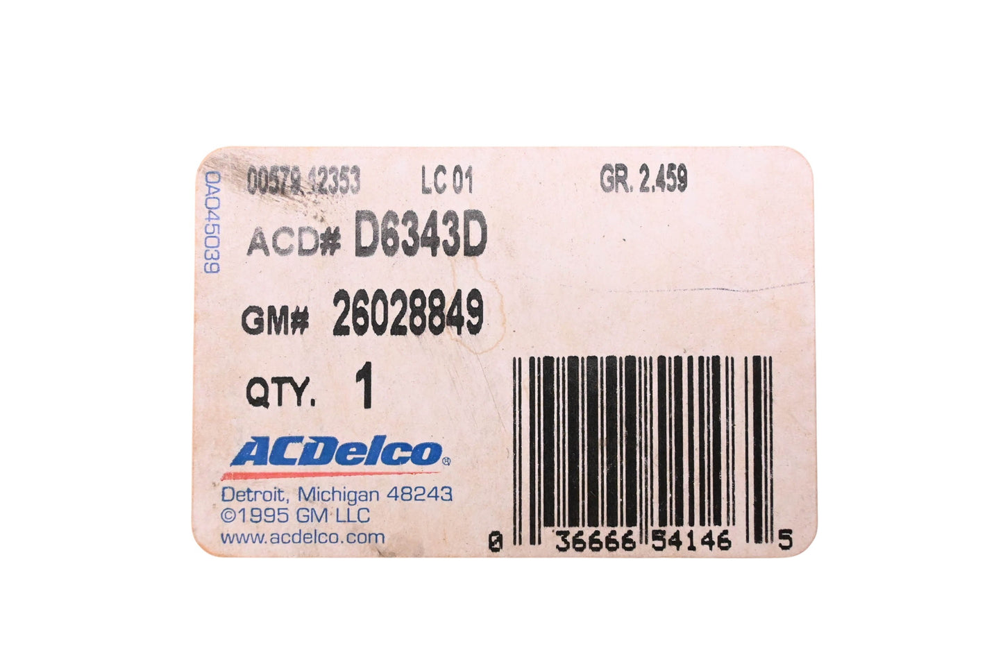ACDelco D6343D, 26028849 Windshield Wiper Switch Assembly NOS