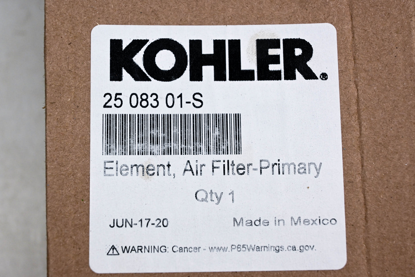 Kohler 2508301-S, 25 083 01-S Primary Air Filter NOS